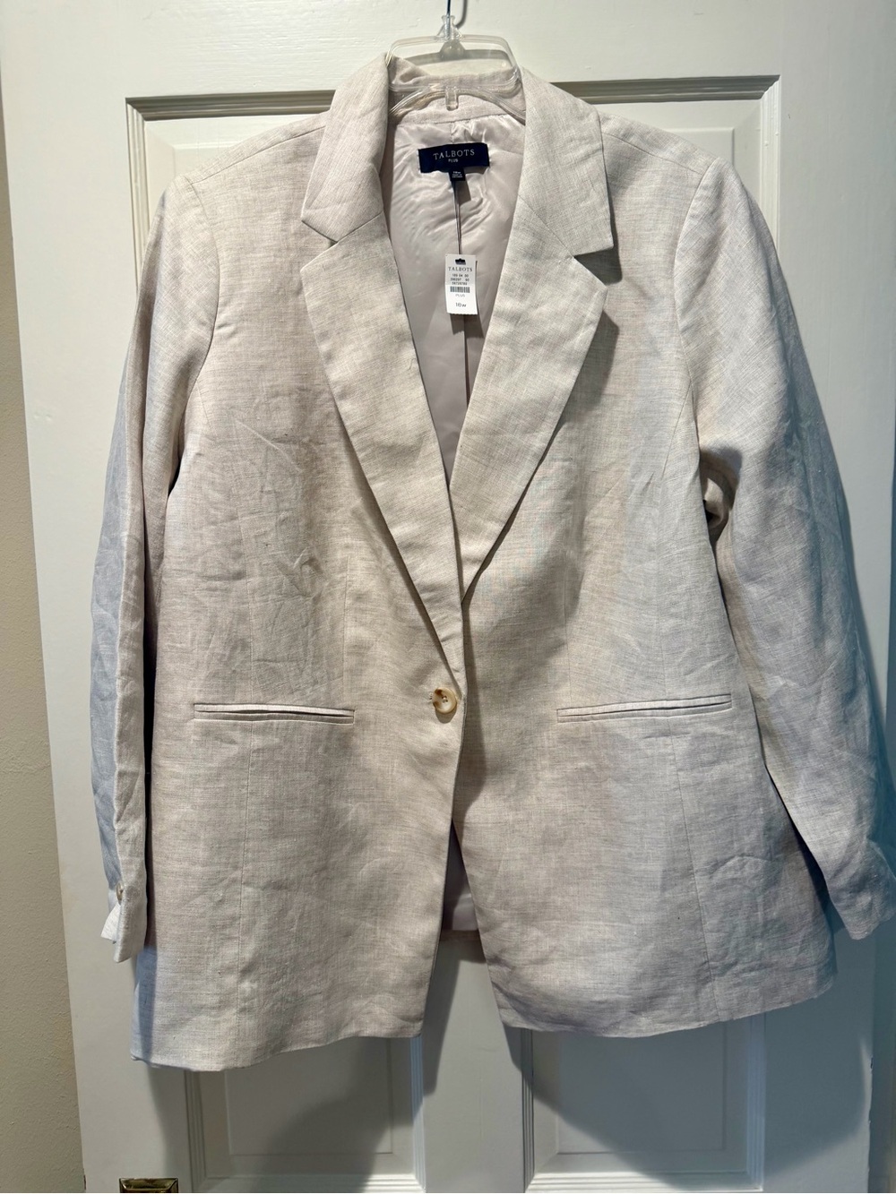 Talbots Light Beige Linen-Blend Single-Button Blazer